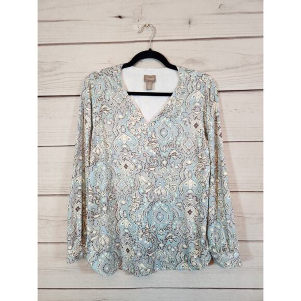 Chico's Women's Multicolor‎ Paisley Floral Boho Print V-Neck Blouse Top Size M